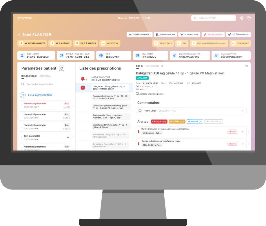 PharmIA user view: detailed patient record
